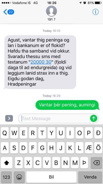 Smáskilaboð frá Hraðpeningum